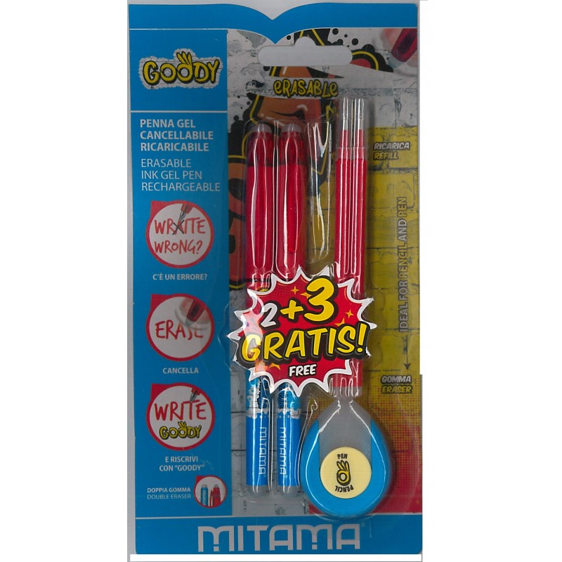 Set 2 Penne Cancellabili Ricaricabili – Rosso + 2 Ricariche + 1 Gomma - Mitama Goody