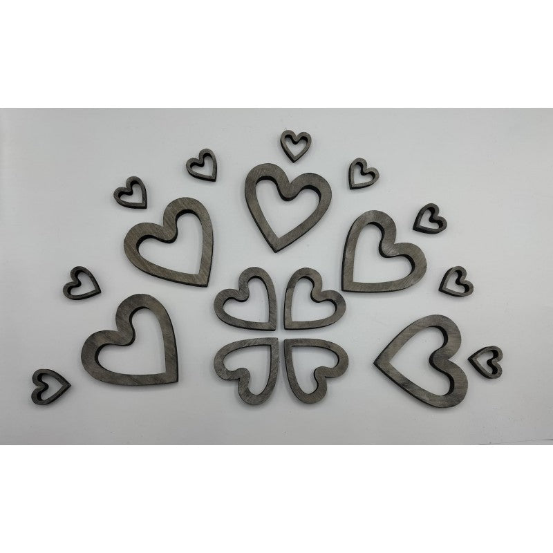 Set 20 Sagome Cuori Grigi In Legno