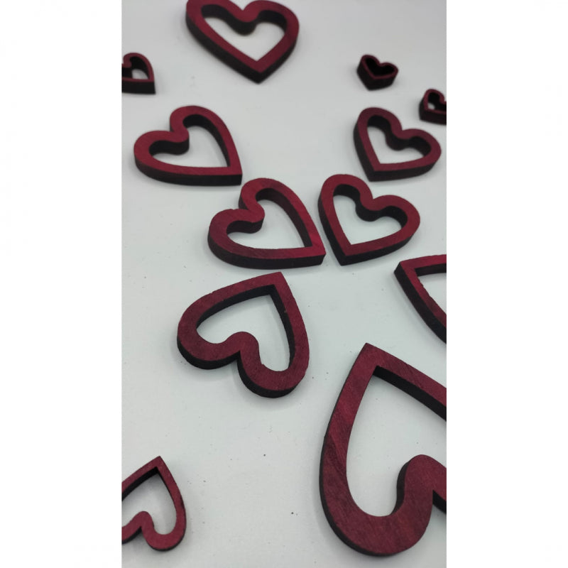 Set 20 Sagome Cuori Rossi In Legno