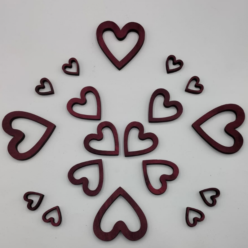 Set 20 Sagome Cuori Rossi In Legno