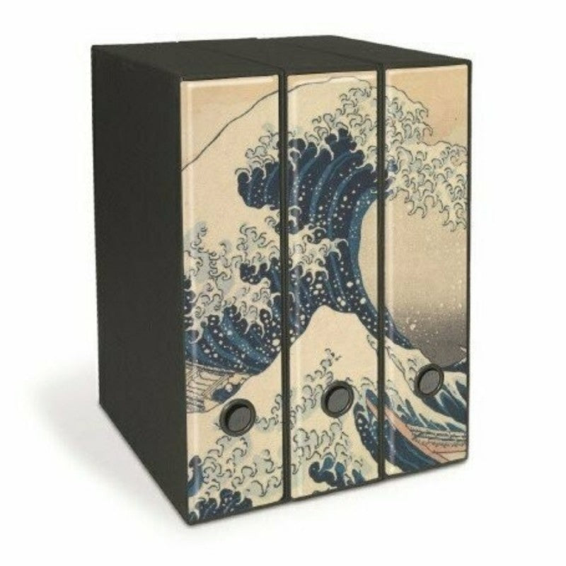 Set 3 Raccoglitori Image, Formato Protocollo, Dorso 8 Cm, K. Hokusai - La Grande Onda A Kanagawa