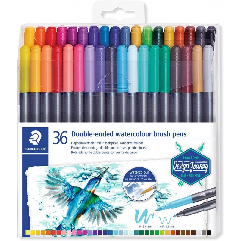 Set 36 Pennarelli Brush Acquerellabili A Doppia Punta Fine E Pennello - Staedtler
