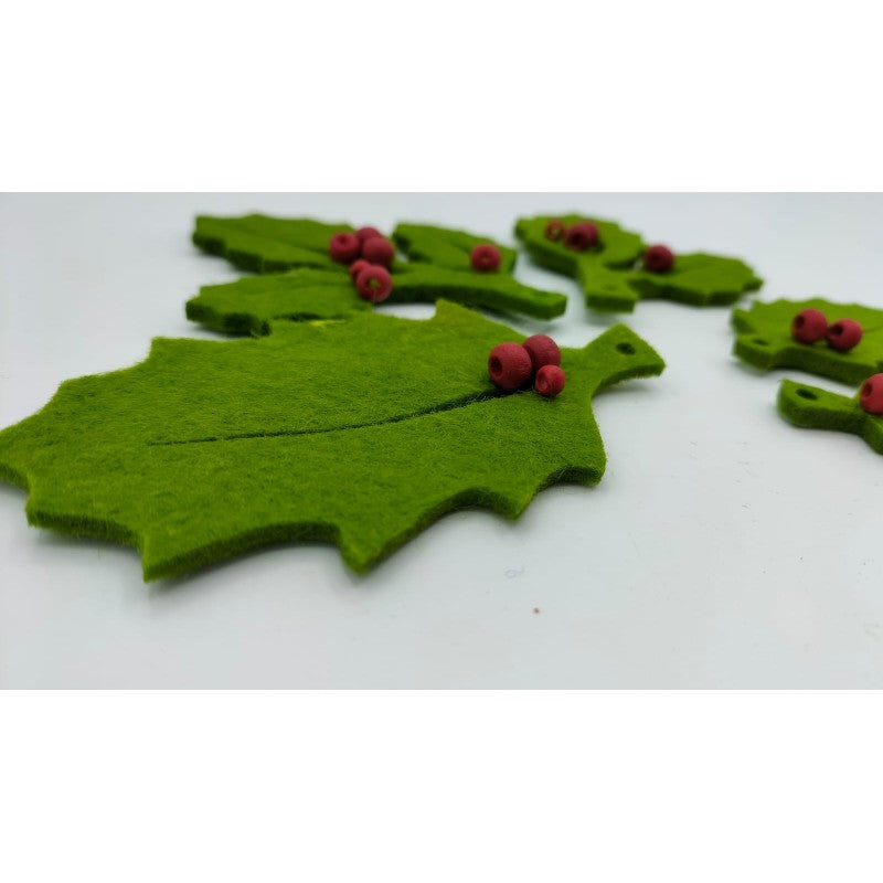 Set 5 Foglioline Vischio In Feltro - Verde Chiaro