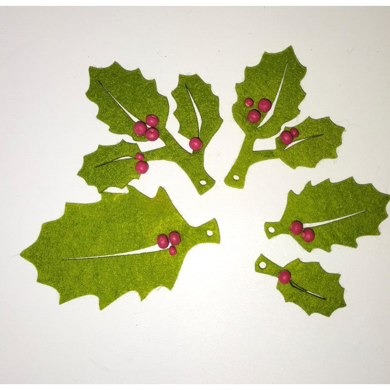 Set 5 Foglioline Vischio In Feltro - Verde Chiaro