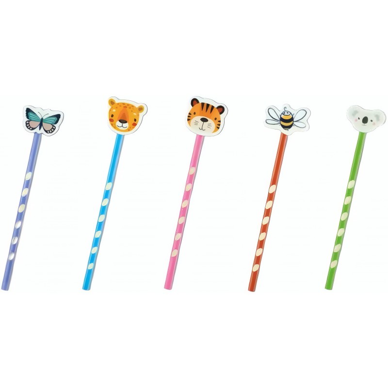 Set 5 Matite + 5 Gomme + 1 Temperino Gli Animaletti