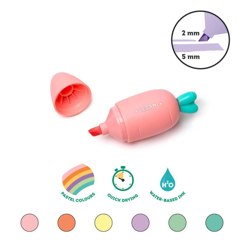 Set Di 6 Mini Evidenziatori - Carrate Team - Carrot - Legami