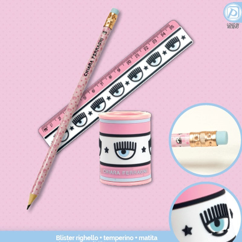 Set Righello + Temperino + Matita, Chiara Ferragni X Pigna