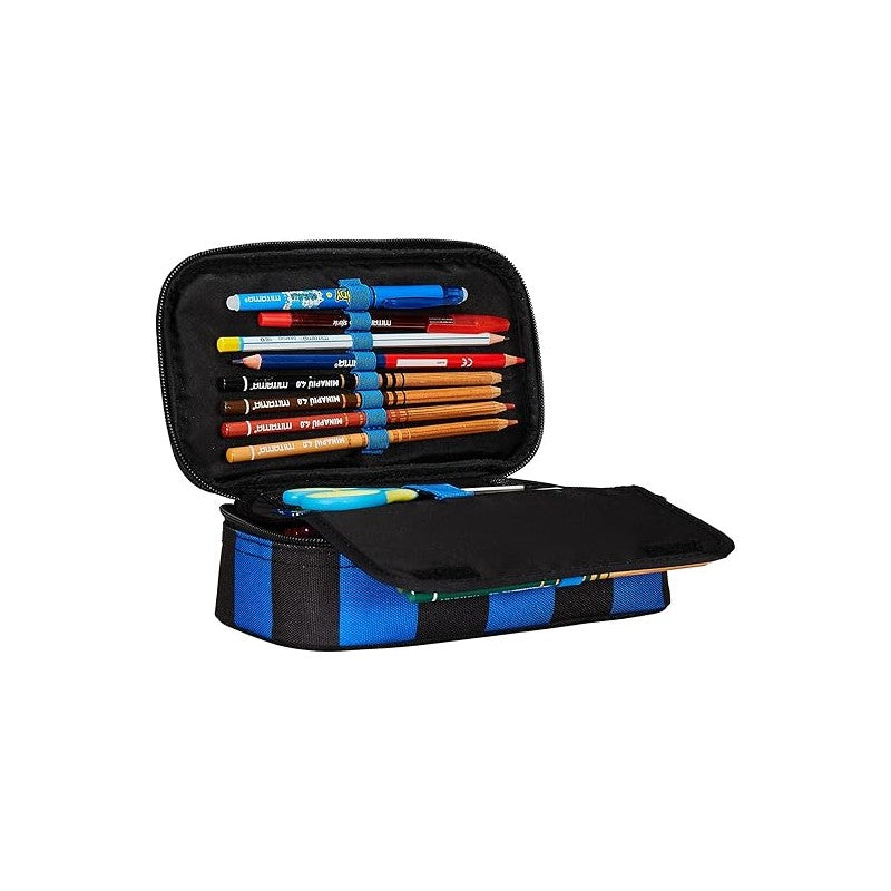 Seven Astuccio Quick Case - F.c. Inter Calcio - Nero Blu - Scomparto Completo Di Matite, Penne E Pennarelli