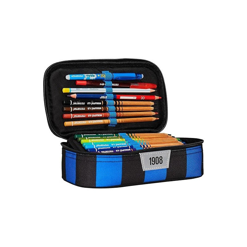 Seven Astuccio Quick Case - F.c. Inter Calcio - Nero Blu - Scomparto Completo Di Matite, Penne E Pennarelli