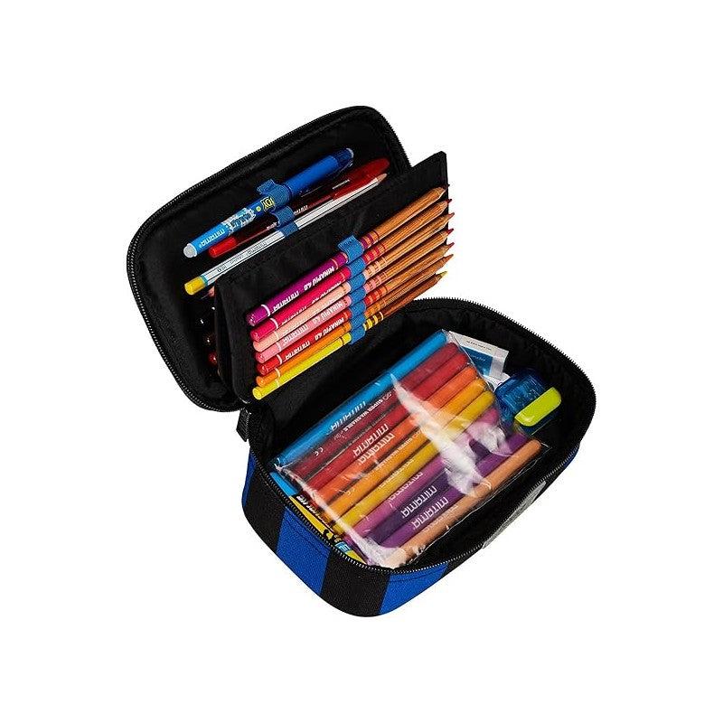 Seven Astuccio Quick Case - F.c. Inter Calcio - Nero Blu - Scomparto Completo Di Matite, Penne E Pennarelli