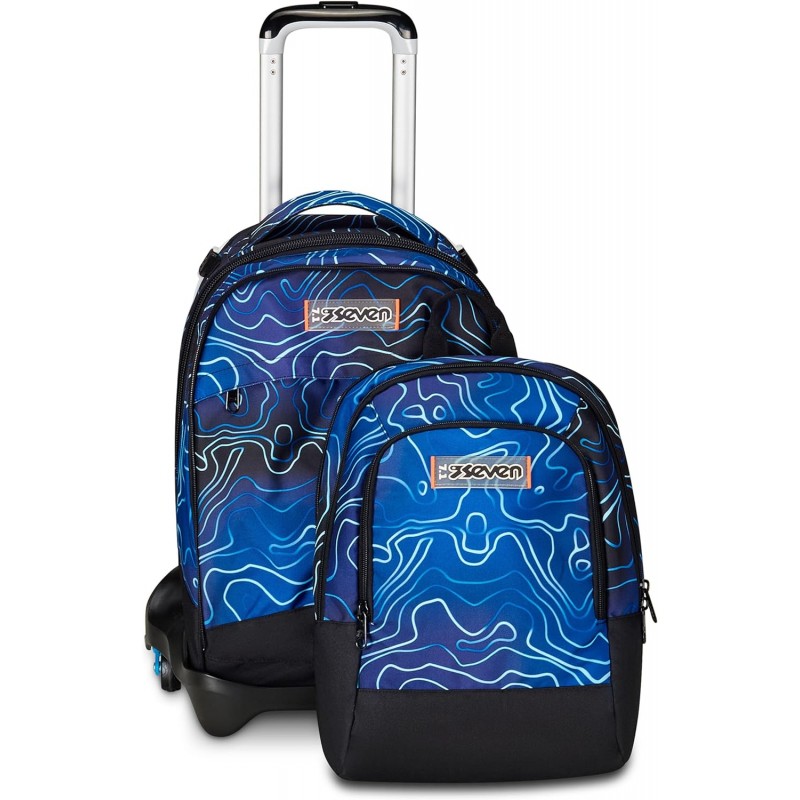 Seven Trolley Scuola Jack Detach 3 Ruote, Blu, Mapset Boy, 3 In 1