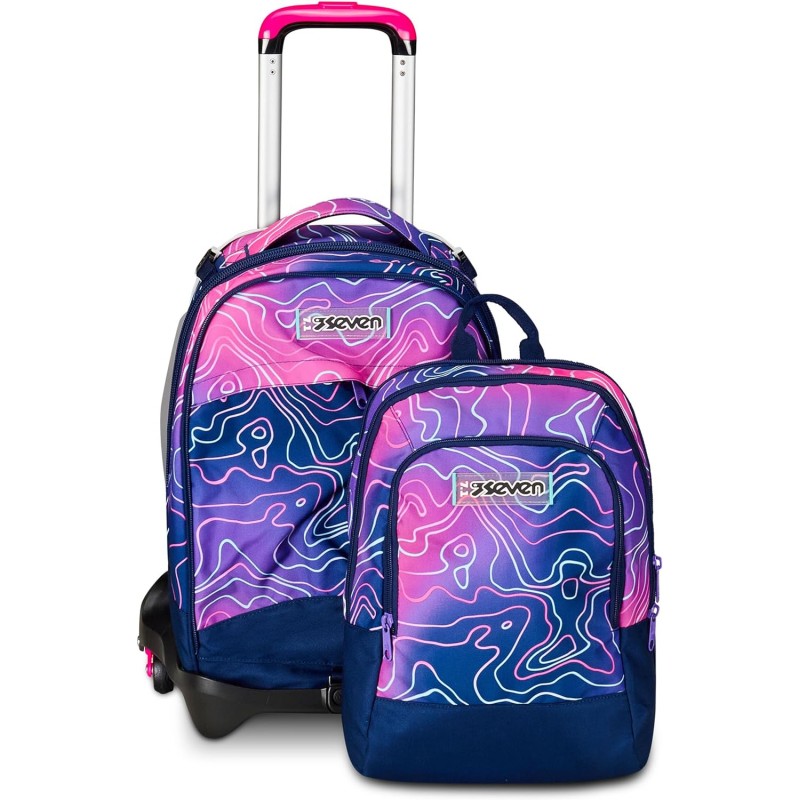 Seven Trolley Scuola Jack Detach 3 Ruote, Rosa, Mapset Girl, 3 In 1