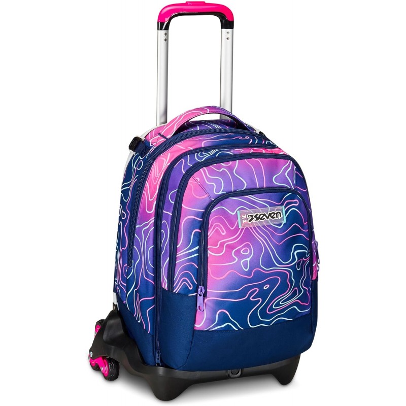 Seven Trolley Scuola Jack Detach 3 Ruote, Rosa, Mapset Girl, 3 In 1