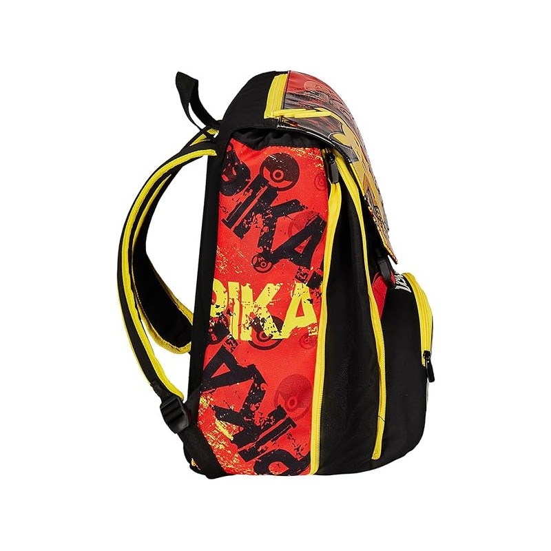 Seven Zaino Estensibile Pokemon - Pikachu, Giallo Rosso - Zaino Doppio Scomparto Sdoppiabile Con Tasca Porta Borraccia