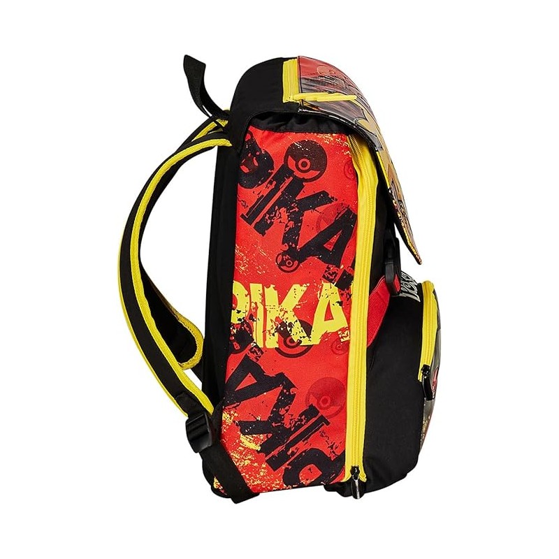 Seven Zaino Estensibile Pokemon - Pikachu, Giallo Rosso - Zaino Doppio Scomparto Sdoppiabile Con Tasca Porta Borraccia
