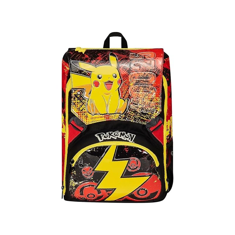 Seven Zaino Estensibile Pokemon - Pikachu, Giallo Rosso - Zaino Doppio Scomparto Sdoppiabile Con Tasca Porta Borraccia