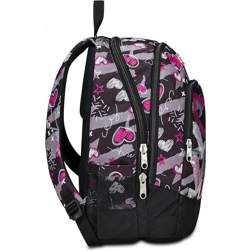 Seven Zaino Scuola Advanced, Draft Heart, Nero Fucsia