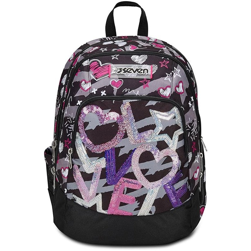 Seven Zaino Scuola Advanced, Draft Heart, Nero Fucsia
