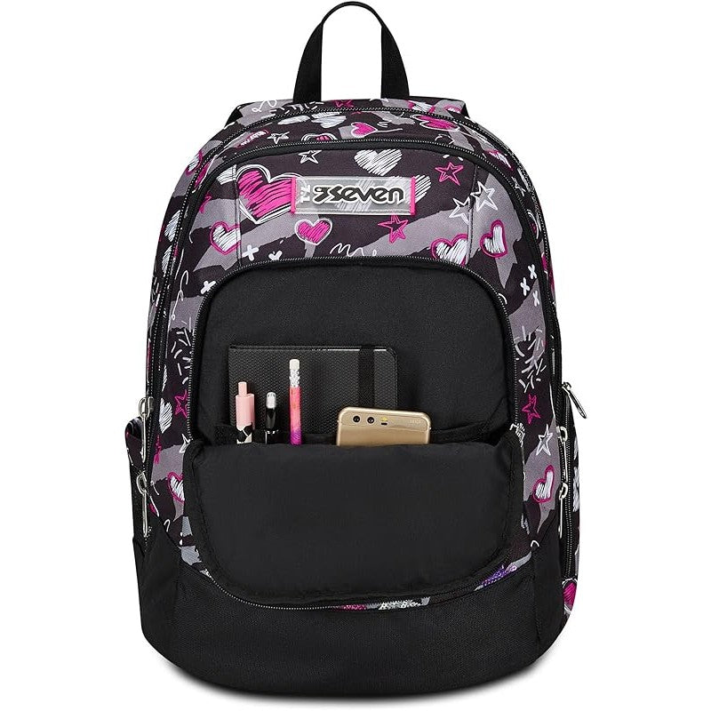 Seven Zaino Scuola Advanced, Draft Heart, Nero Fucsia