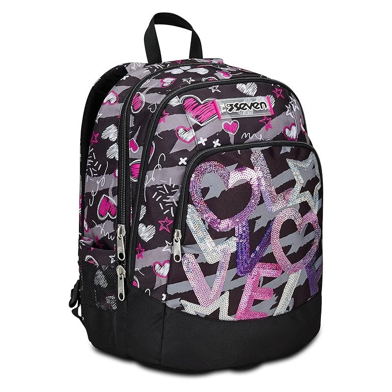Seven Zaino Scuola Advanced, Draft Heart, Nero Fucsia