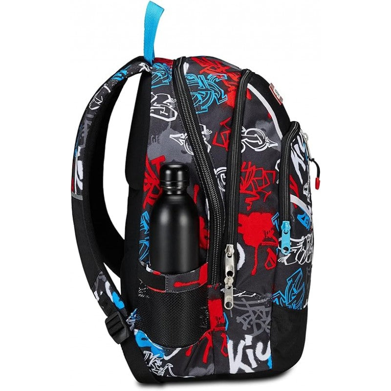 Seven Zaino Scuola Advanced, Half Street, Nero Rosso