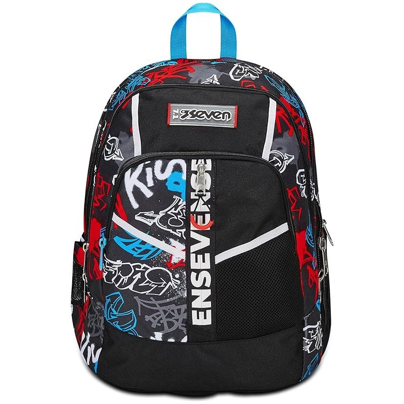 Seven Zaino Scuola Advanced, Half Street, Nero Rosso