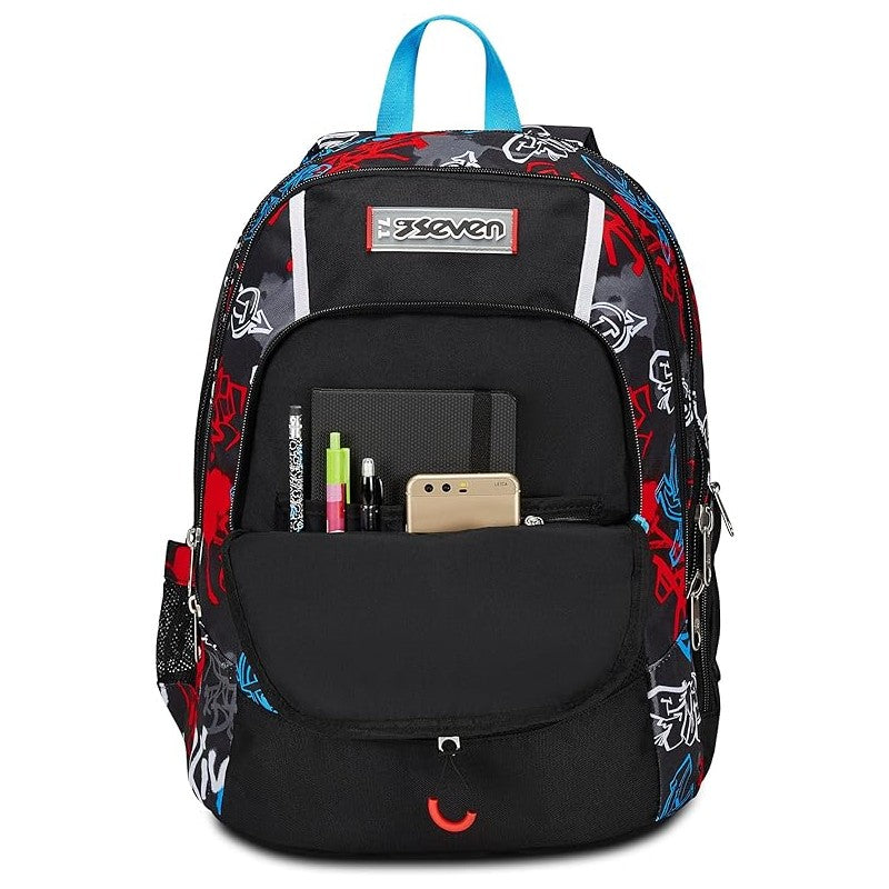 Seven Zaino Scuola Advanced, Half Street, Nero Rosso