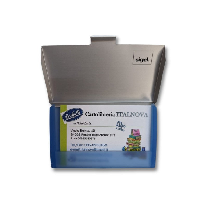 Sigel Vz137 Custodia Per Biglietti Da Visita In Alluminio – Argento / Blu
