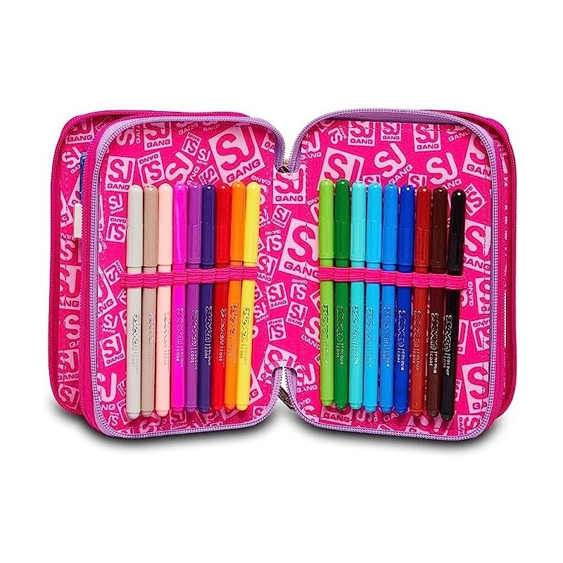 Sj Gang Astuccio Scuola 3 Zip, Heart Lolly, Rosa