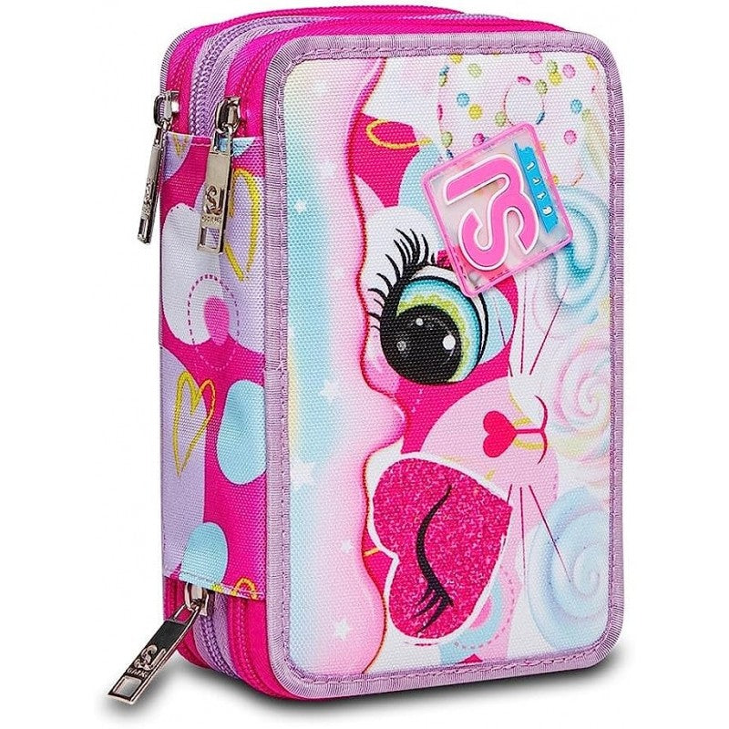 Sj Gang Astuccio Scuola 3 Zip, Heart Lolly, Rosa