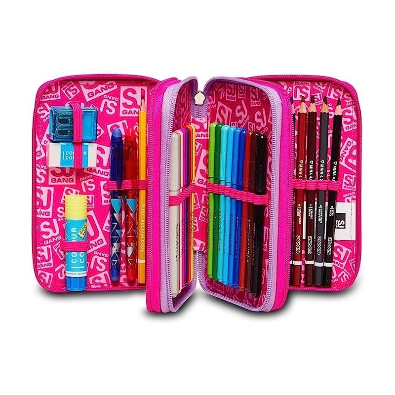 Sj Gang Astuccio Scuola 3 Zip, Heart Lolly, Rosa