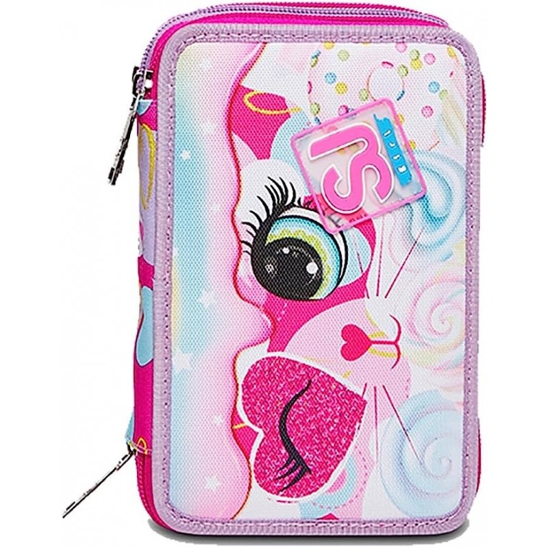 Sj Gang Astuccio Scuola 3 Zip, Heart Lolly, Rosa