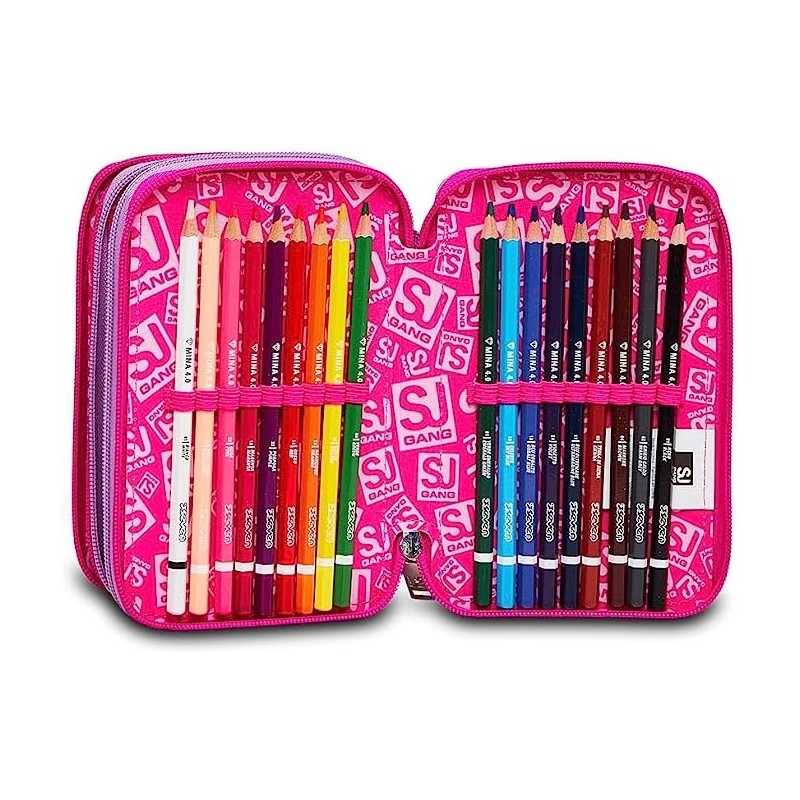 Sj Gang Astuccio Scuola 3 Zip, Heart Lolly, Rosa