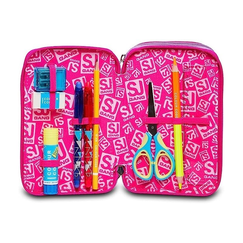 Sj Gang Astuccio Scuola 3 Zip, Heart Lolly, Rosa