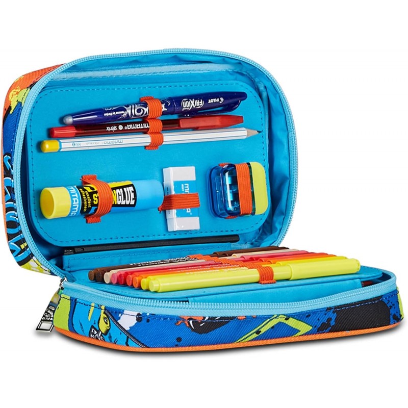 Sj Gang Astuccio Scuola Speed Case, Blu, Portapenne Mono Scomparto Con Plance Amovibili E Penne, Matite, Colori