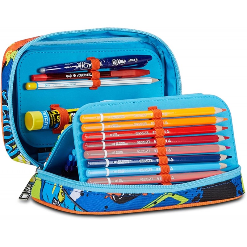 Sj Gang Astuccio Scuola Speed Case, Blu, Portapenne Mono Scomparto Con Plance Amovibili E Penne, Matite, Colori