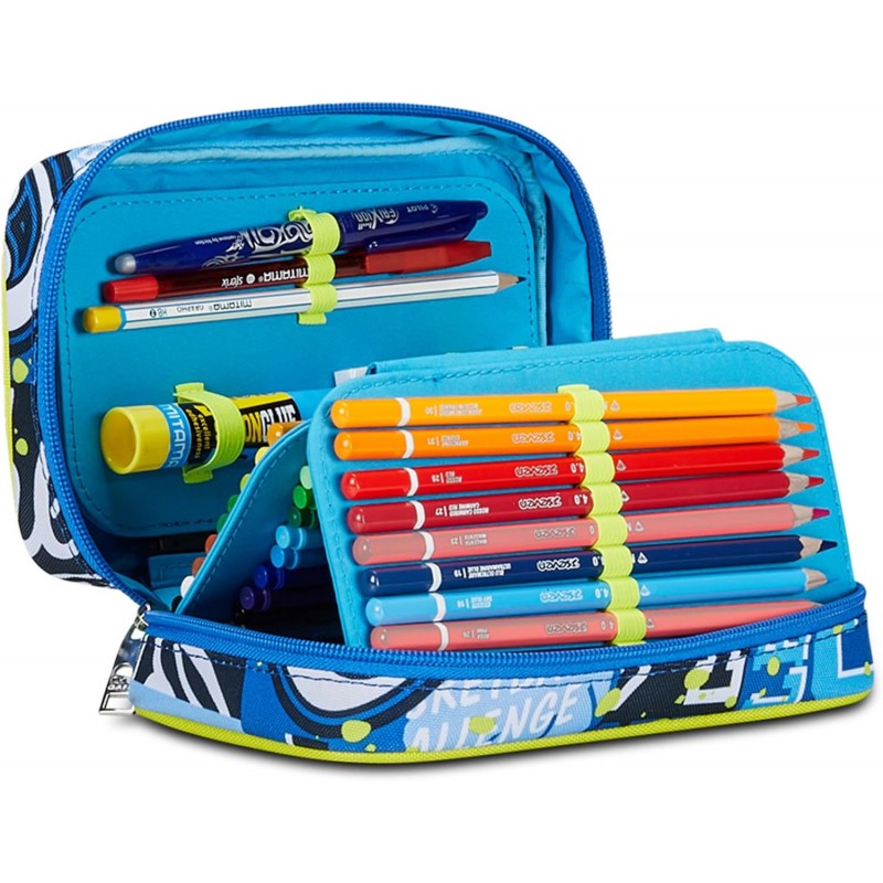 Sj Gang Astuccio Scuola Speed Case, Blu, Portapenne Mono Scomparto Con Plance Amovibili E Penne, Matite, Colori