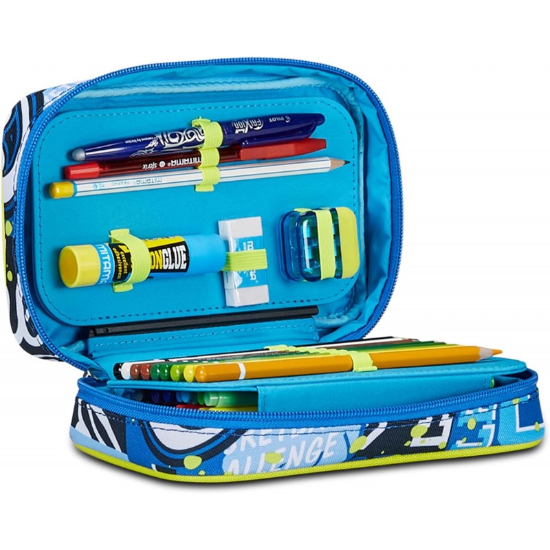 Sj Gang Astuccio Scuola Speed Case, Blu, Portapenne Mono Scomparto Con Plance Amovibili E Penne, Matite, Colori