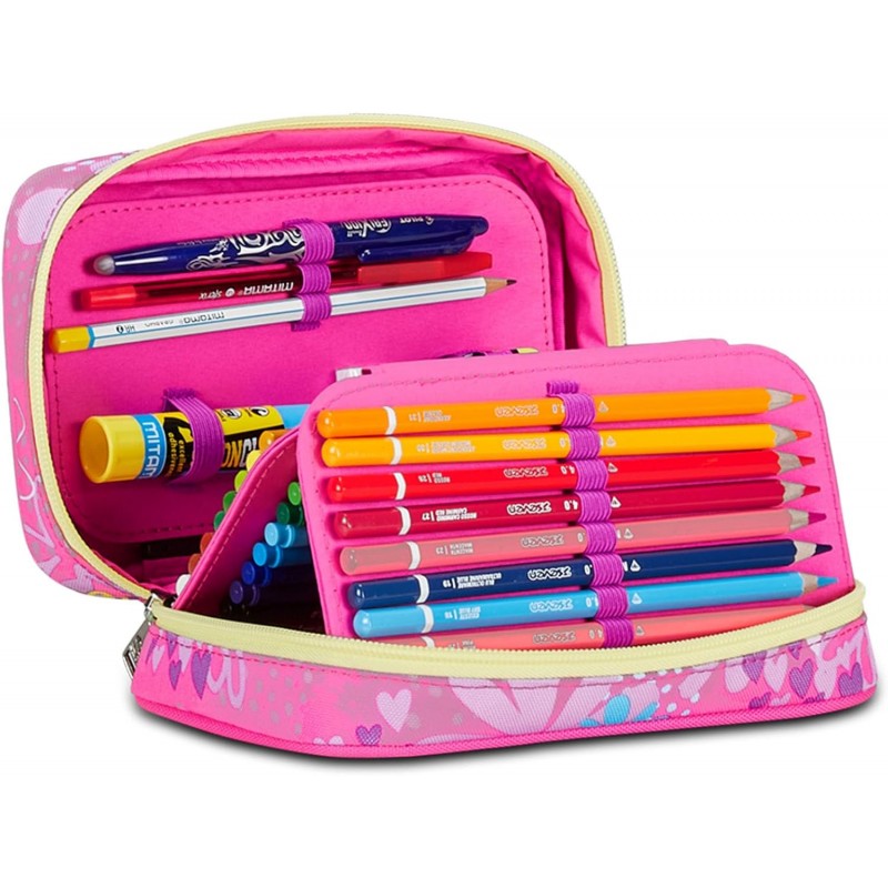 Sj Gang Astuccio Scuola Speed Case, Rosa, Portapenne Mono Scomparto Con Plance Amovibili E Penne, Matite, Colori