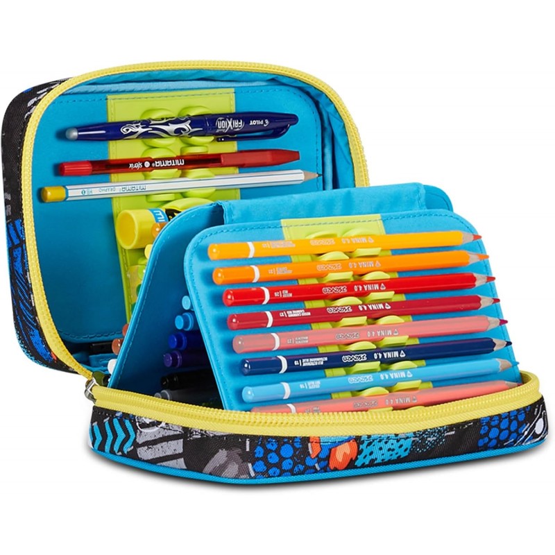 Sj Gang Astuccio Scuola Speed Pad, Blu, Portapenne Mono Scomparto Con Plance Amovibili E Penne, Matite, Colori