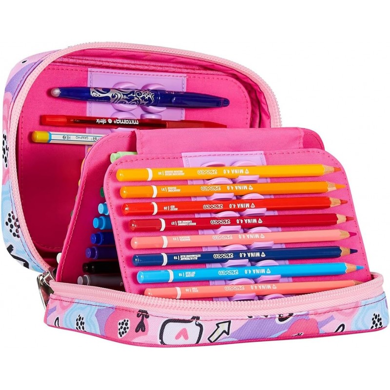 Sj Gang Astuccio Scuola Speed Pad, Rosa, Pinkhugs, Portapenne Mono Scomparto Con Plance Amovibili E Penne, Matite, Colori