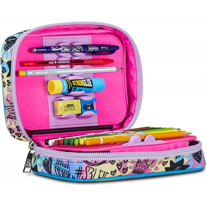 Sj Gang Astuccio Scuola Speed Pad, Rosa, Portapenne Mono Scomparto Con Plance Amovibili E Penne, Matite, Colori