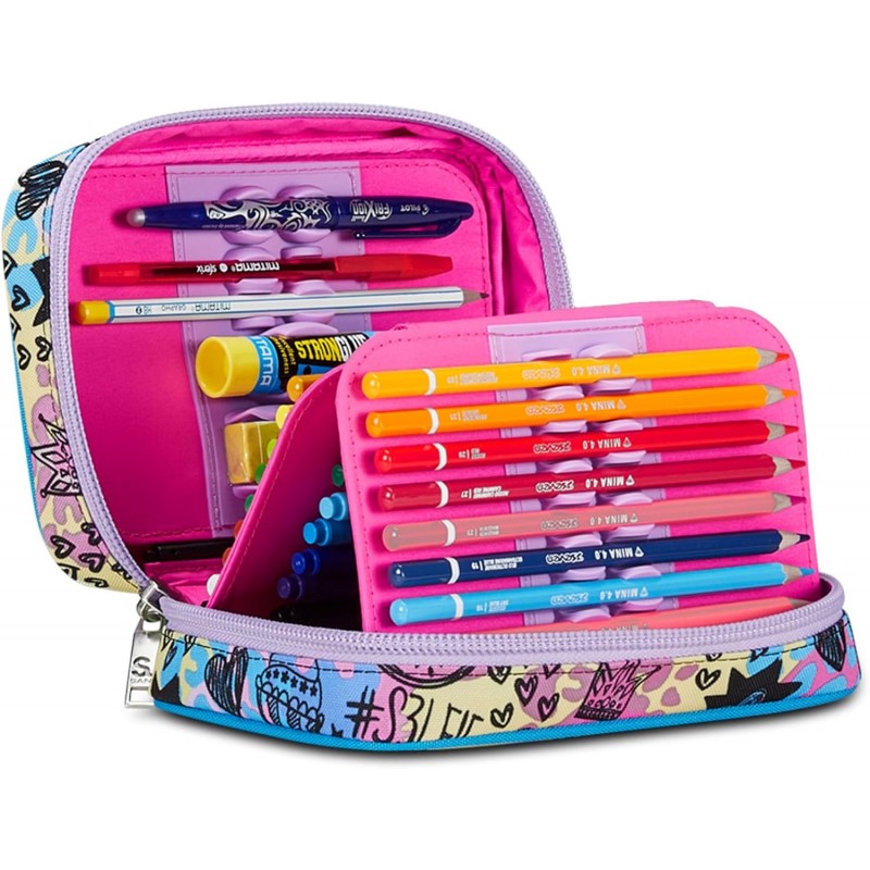 Sj Gang Astuccio Scuola Speed Pad, Rosa, Portapenne Mono Scomparto Con Plance Amovibili E Penne, Matite, Colori