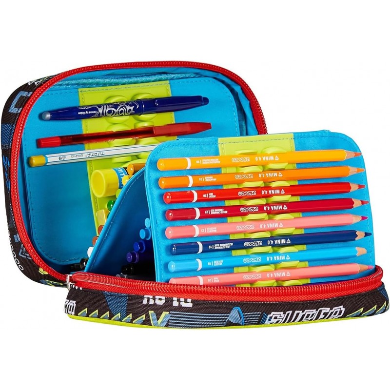 Sj Gang Astuccio Scuola Speed Pad, Rosso, Nero, Funnygoal Portapenne Mono Scomparto Con Plance Amovibili E Penne, Matite, Colori