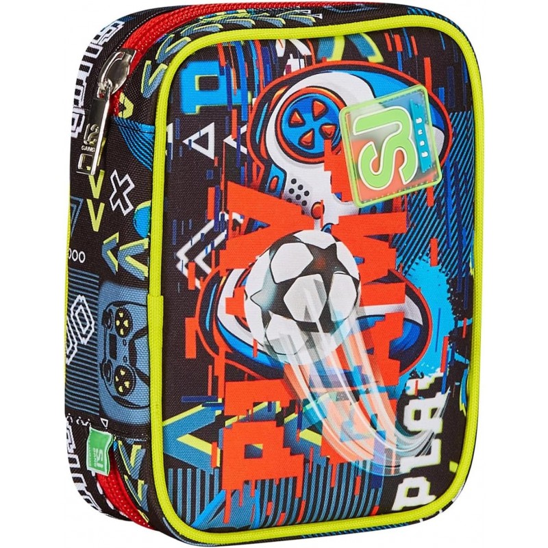 Sj Gang Astuccio Scuola Speed Pad, Rosso, Nero, Funnygoal Portapenne Mono Scomparto Con Plance Amovibili E Penne, Matite, Colori