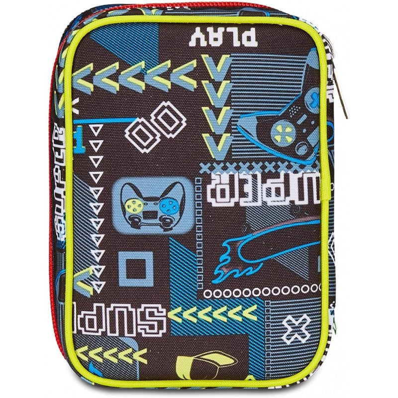 Sj Gang Astuccio Scuola Speed Pad, Rosso, Nero, Funnygoal Portapenne Mono Scomparto Con Plance Amovibili E Penne, Matite, Colori