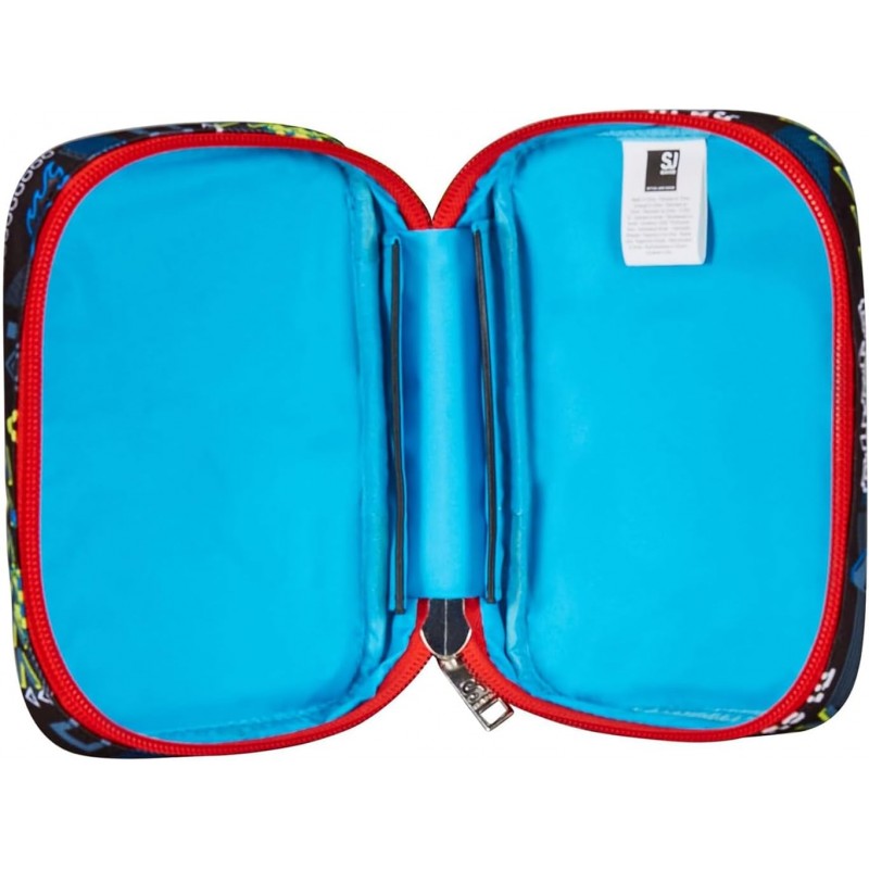 Sj Gang Astuccio Scuola Speed Pad, Rosso, Nero, Funnygoal Portapenne Mono Scomparto Con Plance Amovibili E Penne, Matite, Colori