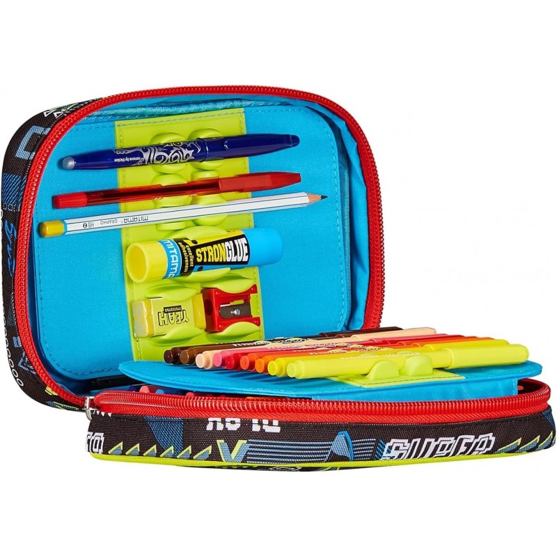 Sj Gang Astuccio Scuola Speed Pad, Rosso, Nero, Funnygoal Portapenne Mono Scomparto Con Plance Amovibili E Penne, Matite, Colori