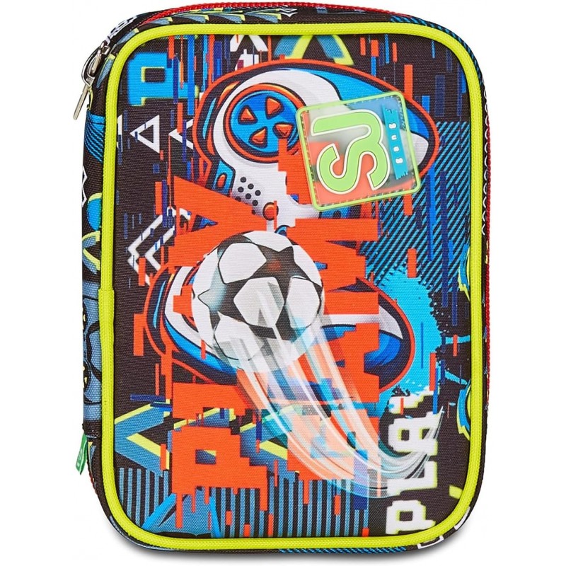 Sj Gang Astuccio Scuola Speed Pad, Rosso, Nero, Funnygoal Portapenne Mono Scomparto Con Plance Amovibili E Penne, Matite, Colori