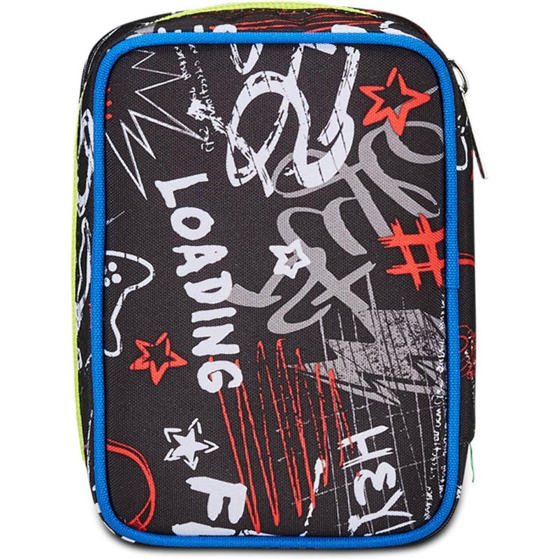 Sj Gang Astuccio Scuola Speed Pad, Verde Nero, Portapenne Mono Scomparto Con Plance Amovibili E Penne, Matite, Colori